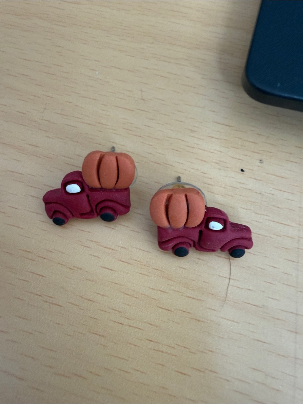 Pumpkin Truck Stud Earrings - Orange & Maroon